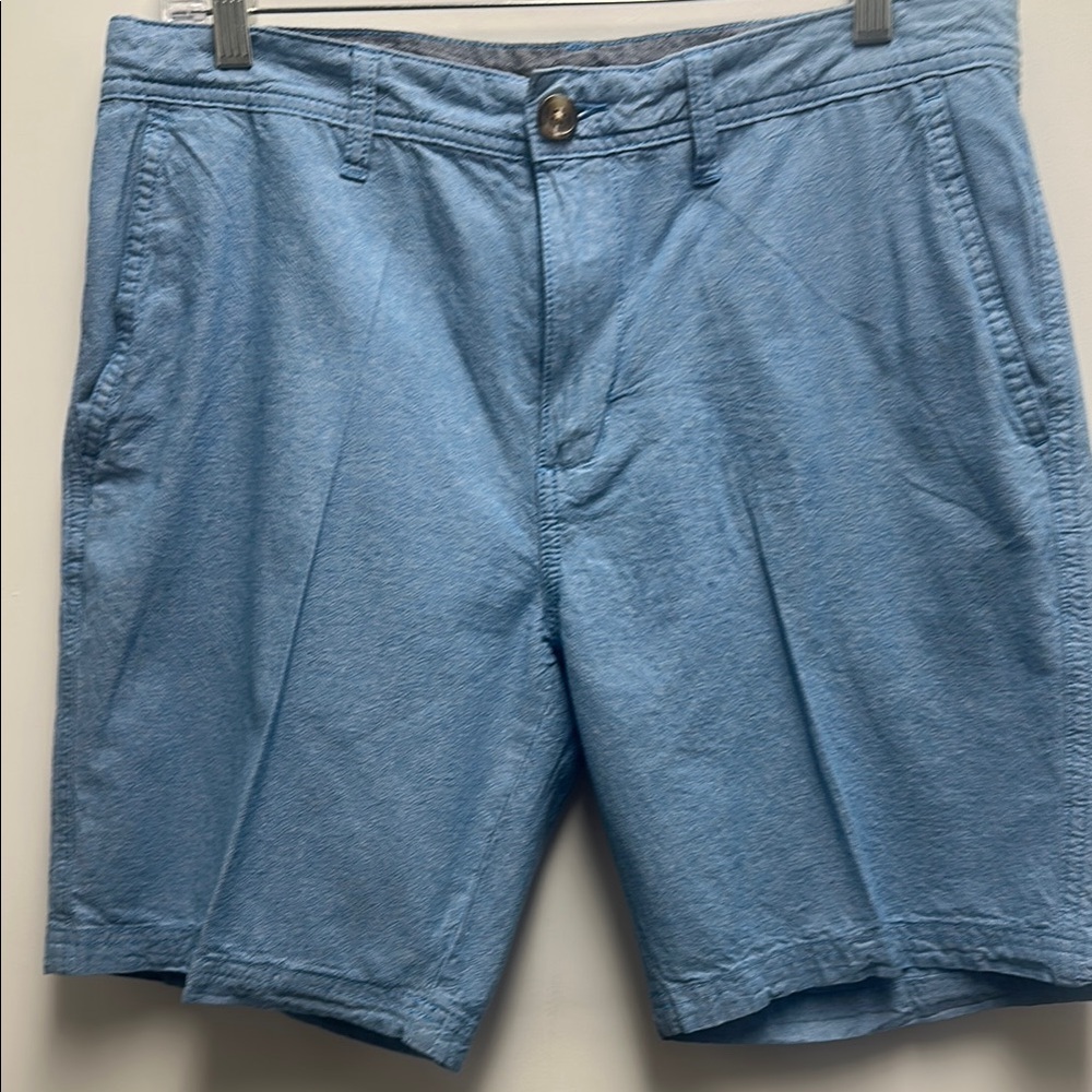 Blue Flat Front Knee-Length Shorts with Belt Loops